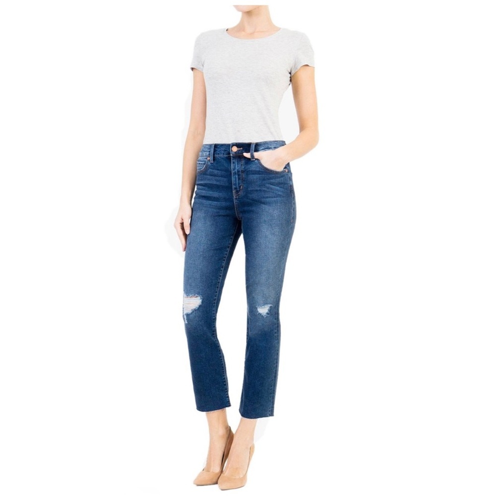 Anthro Level 99 High Rise Straight Crop Jeans Blue